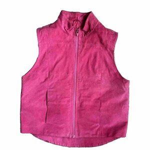 2/$18 SALE! Vtg Suede Vest Womens M Hot Pink Full Zip Leather Cowboy Biker